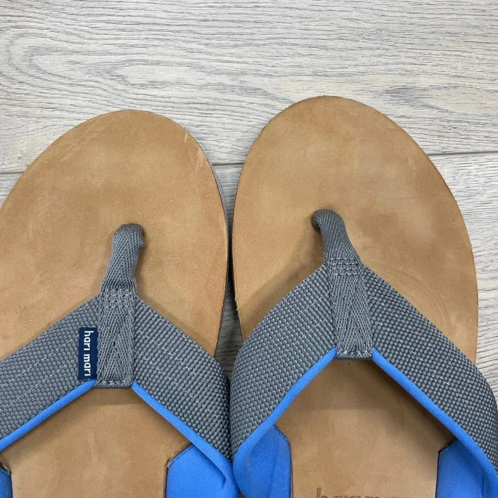 Hari Mari Flip Flop Sandals Mens 11 Grey Blue Leather Thong Straps